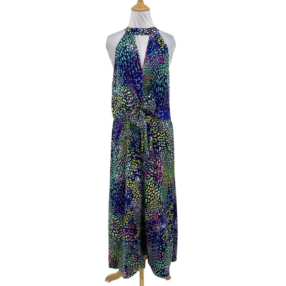 Ava & Aiden Dress Womens L Large Multi Cheetah Halter Cutout Sleeveless Maxi